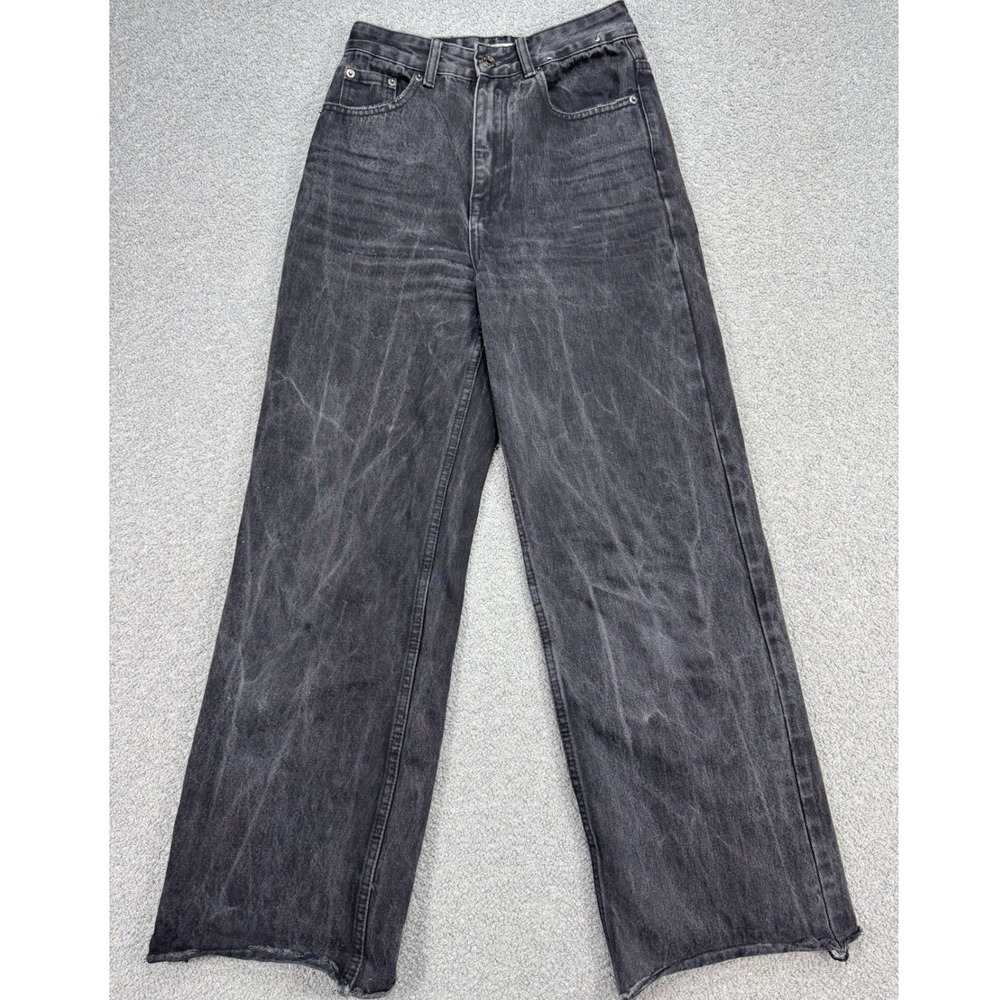 Glassons Jeans Women's 6 Faded Black Denim High Rise Baggy Whiskered Baggy